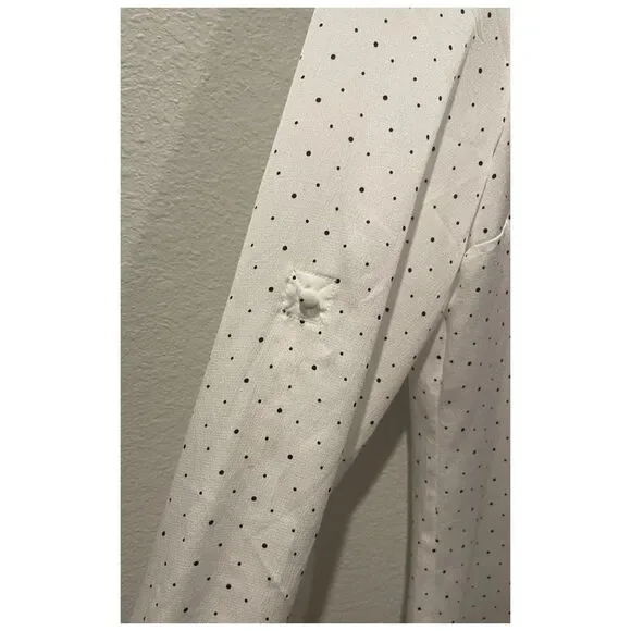 EXPRESS Slim Polka Dot Ruffle Neck Antique White Blouse - Picture 4 of 6